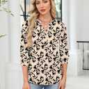 Rapbin 3/4 Length Sleeve Womens Tops 2025 Summer Fall Henley V Neck Button Down Tunic Shirts Casual Business Blouses (M)