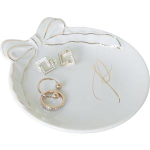 COLLECTIVE HOME - Personalized Initial Ceramic Jewelry Tray with Bow, Christmas Gift Ideas for Women, Small Gift for Girlfriend Wife, Ring Holder, Earrings Dish, Birthday Gift for Her (P)