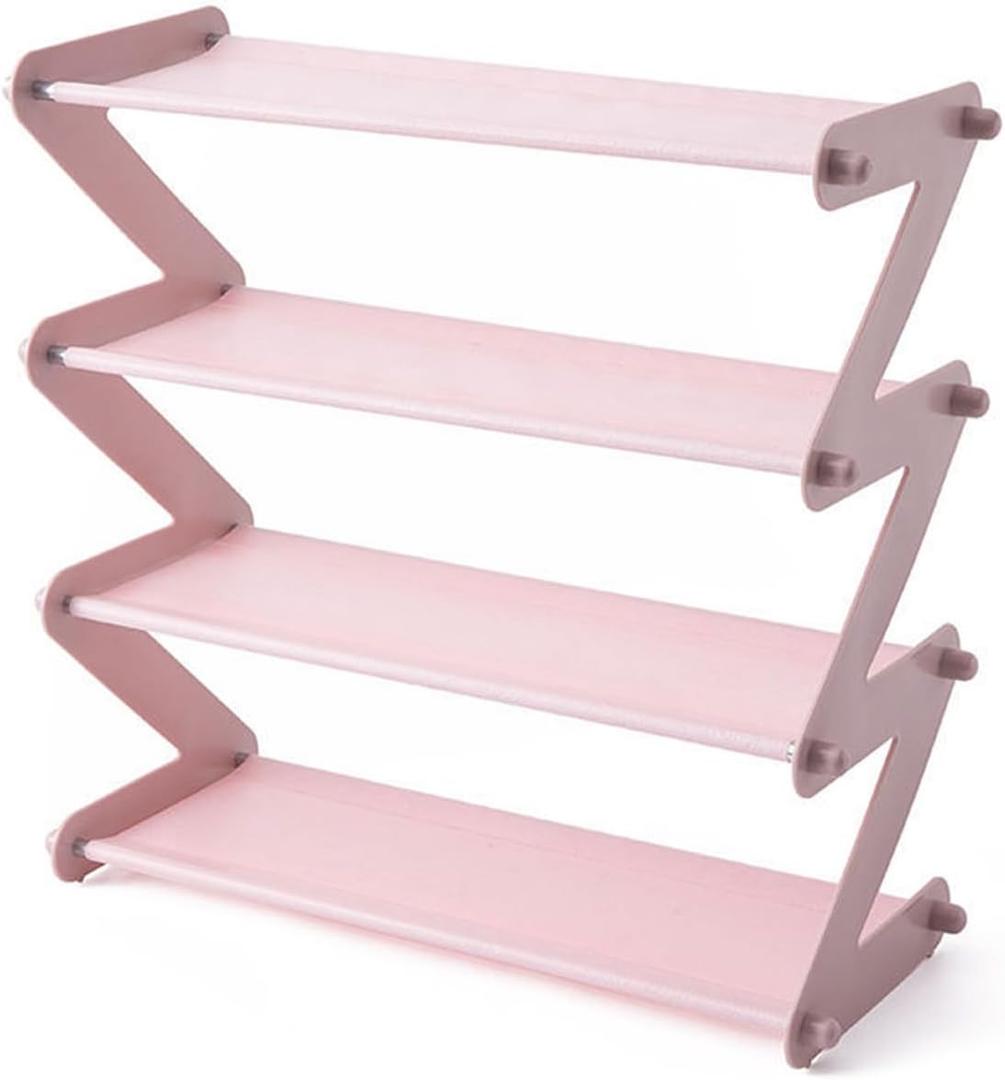 4 Tier Foldable Shoe Rack Organizer Free Standing Shoe Rack for Closet Front Door Living Room Entryway, Simple Installation (Pink), 18.7 x 7.48 x 18.1 inches