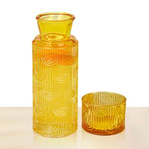 21.6 Oz Glass Carafe with Lid, Elegant Bedside Water Carafe and Glass Set - Amber