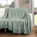 Vonty Sage Green Knitted Blanket with Tassels Fringe 50" x 60", Super Soft Knit Throw Blanket, Farmhouse Decorative Lightweight Blanket for Couch, Sofa, Bed