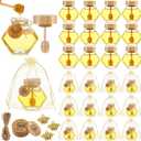 Pickmesh 24 Pcs Hexagonal Glass Honey Jars with Spoon, 3.38 oz Honey Dispenser with Wooden Spoon Bee Charm Thank You Card Organza Bag Mini glass Jars for Baby Shower Wedding Party Favor Decorations
