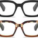 Readers for Women Oprah Style Square Reading Glasses with Spring Hinge Blue Light Blocking for Men Ladies, Pack of 2