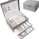 Tofuntoy Jewelry Organizer Box, Large Jewelry Boxes for Women, 3-Layer Jewelry Holder Organizer for Necklace Earrings Rings Bracelets Storage, Gift for Her Mom
