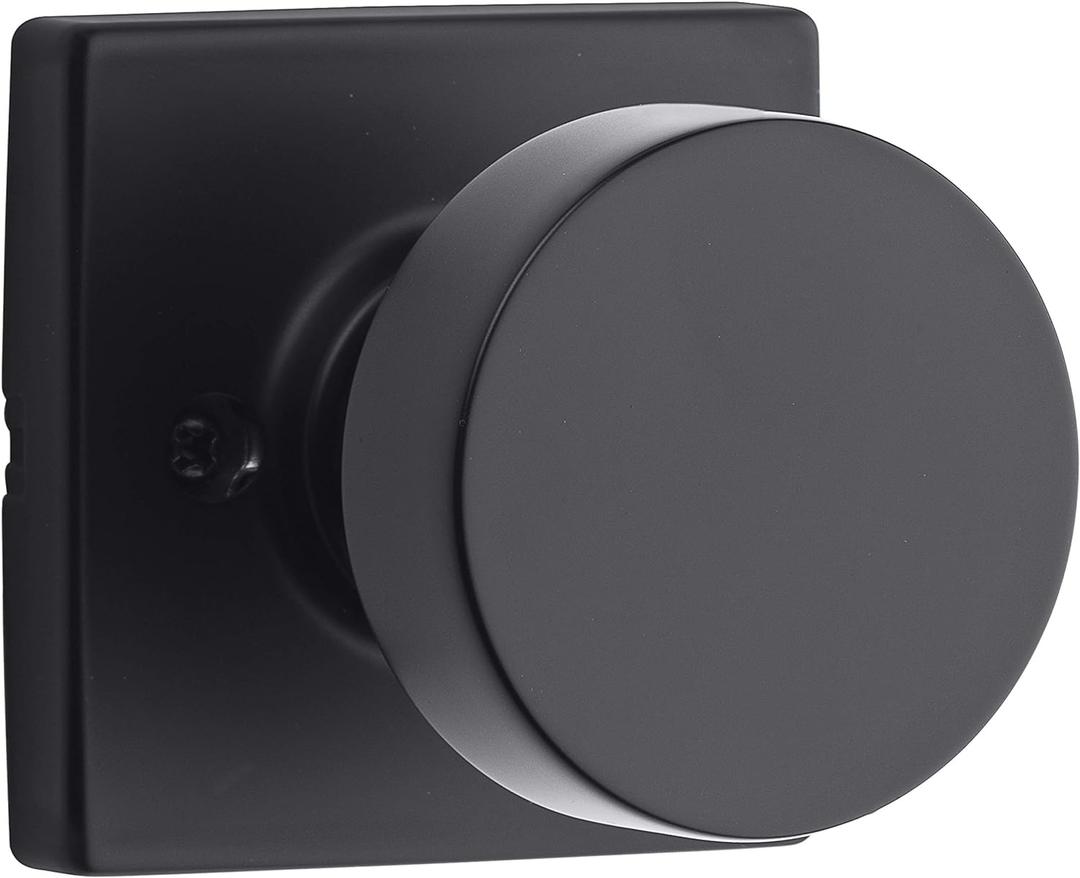 Kwikset Pismo Dummy Door Knob, Single Sided Handle for Closets, French Double Doors, and Pantry, Matte Black Non-Turning Interior Push/Pull Door Knob, with Microban Protection (Square Rose)