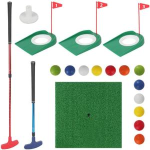 Kuabiz Mini Golf Putting Set: 2 Adjustable Putter, 12 Foam Balls, 3 Cups, 1 Mat, 1 Tee - Aluminum Shown