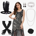 FEPITO 1920s Flapper Dresses for Women, Fringed Sequin Great Gatsby Dress for Women with 20s Accessories, Roaring 20 Costume XL
