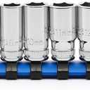 MIXPOWER 1/4" Drive Mid-Length Socket Set with Storage Rails, 13-Piece, 6 Point, 4-15mm, CR-V, Metric, Semi-Deep Socket Set