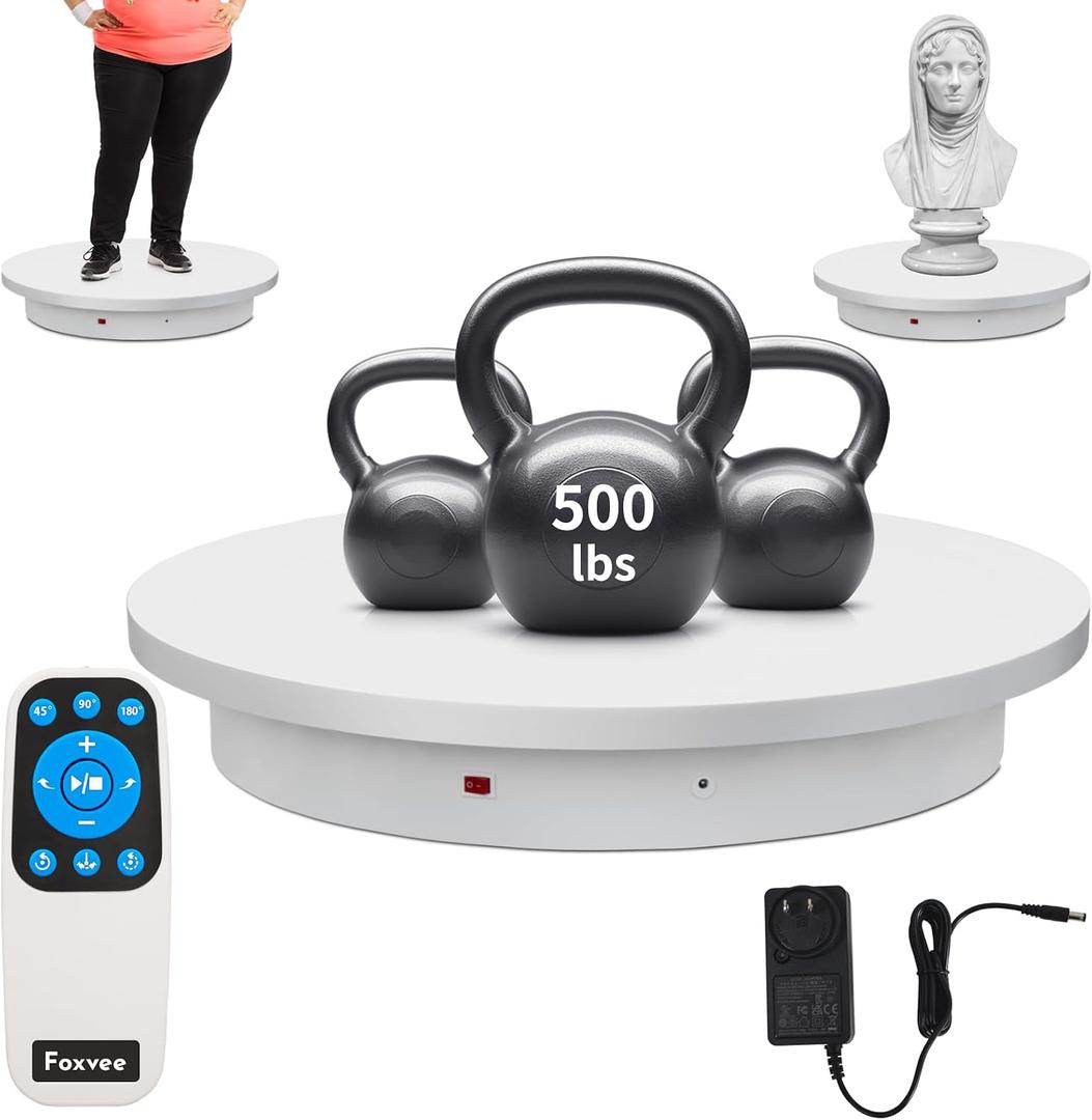 Remote-Controlled Motorized Electric Turntable,Heavy Duty Rotating Display Stand,Speed-adjustable Rotating Platform ,Multi-mode 360° Photography Turntable For 3D Scan,Photography(23.6in/White)