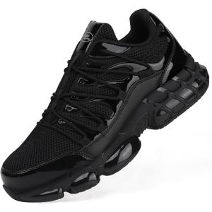 Steel Toe Shoes for Men Women Composite Toe Shoes Indestructible Safety Shoes Lightweight Steel Toe Sneakers Slip Resistant Puncture Proof Air Cushion Breathable Industry Construction Work Shoes, 9.5 Women/8 Men, Black06