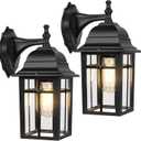 2-Pack Outdoor Wall Lanterns, Exterior Wall Sconce Light Fixture, Waterproof Anti-Rust Aluminum Porch Lights, Clear Glass Black Wall Mount Lighting, E26 Socket Wall Lamps for House(Bulb not Included)