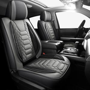 FREESOO Tundra Seat Covers 2 Front Set, Fit for Toyota Tundra 2007-2021 Crewmax Cab, Custom Truck Seat Covers with Waterproof Faux Leather BlackGrey