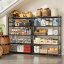 Storage Shelves, 5-Tier Metal Shelving Unit with Adjustable Feet, Shelf Organizer for Garage, Kitchen, Pantry and Closet Organization, 36.4" x 11.8" x 68.3", Black