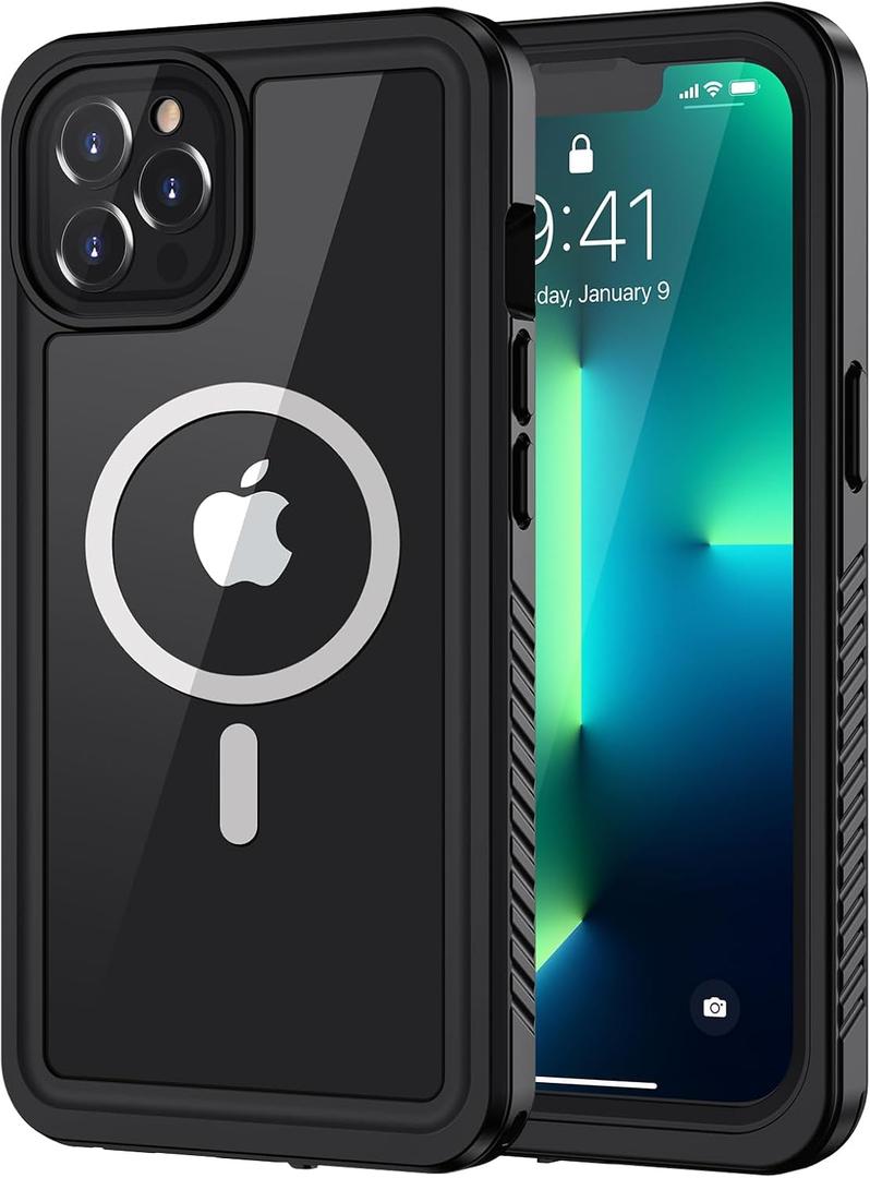 Lanhiem Magnetic for iPhone 13 Pro Case, Waterproof Dustproof Cover [Built in Screen Protector] [Compatible with MagSafe], Full Body Heavy Duty Phone Case for iPhone 13 Pro - 6.1 (Black)
