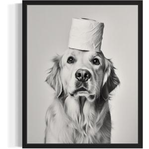Golden Retriever Funny Bathroom Unframed Wall Art Print Poster, Dog Pet Lover Picture Painting Artwork Bedroom Living Room Office Dining Room 151C (Golden Retriever Funny Bathroom, 20"L x 16"W, Unframed)