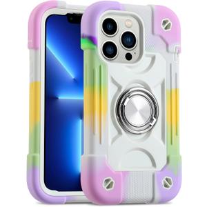 MARKILL Compatible with iPhone 13 Pro Case 6.1 Inch with Built-in 360Rotating Ring Stand, Military Grade Drop Protection Full Body Heavy Duty Case 3 in 1 Protective Cover