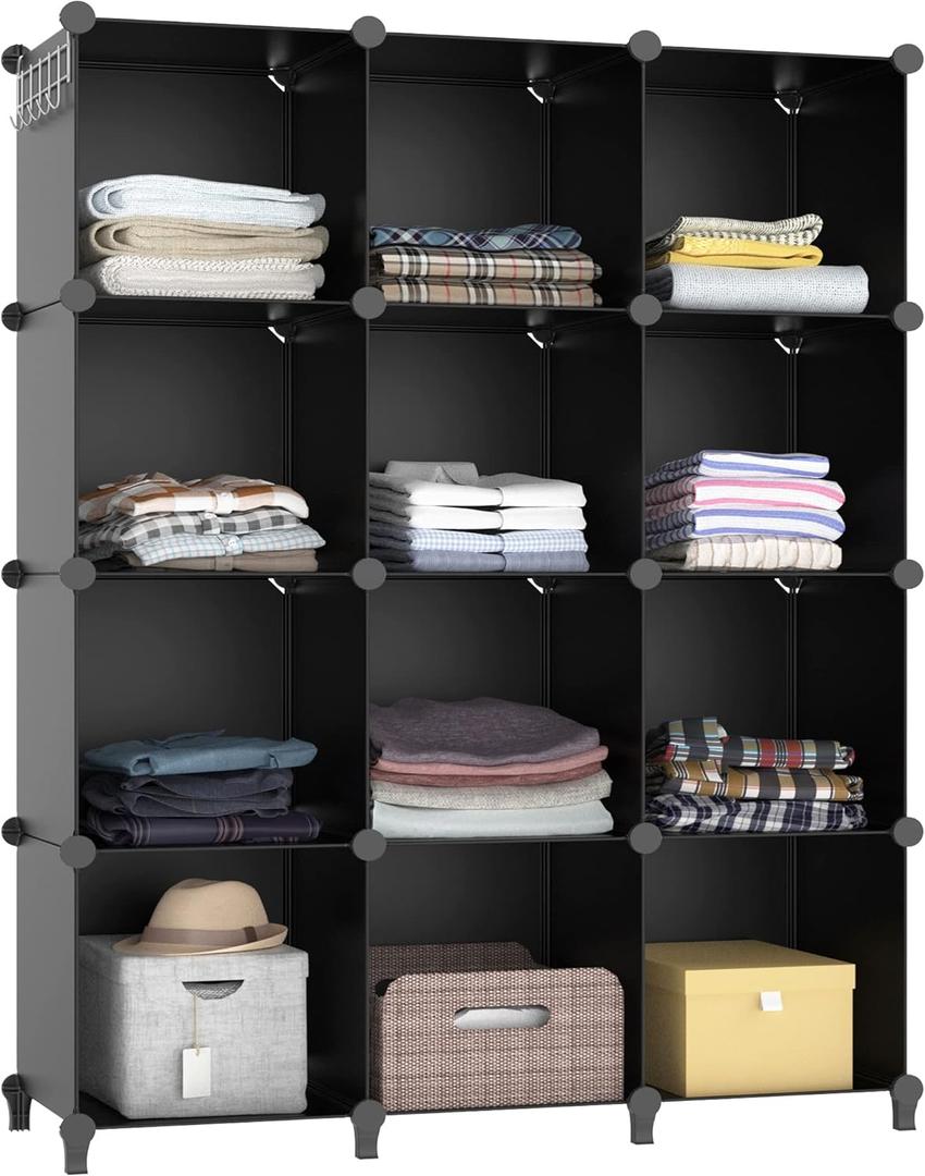 HOMIDEC Closet Organizers and Storage, 12 Cube Storage Organizer, Portable Closet Organization Clothes Shelves for Kids, Closet, Bedroom, Bathroom, Office, Black