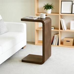 Lefedrasticity C Shaped End Table Small Side Table for Couch Walnut Sofa Table Wooden Narrow Couch Side Table Rustic C Table for Living Room Office Bedroom (Walnut), 13.8 Inches X 9.9 Inches X 24.4 Inches