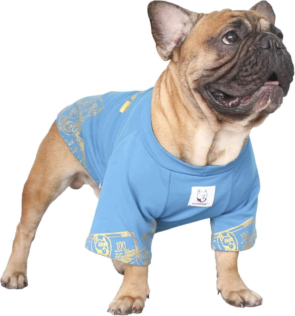 iChoue French Bulldog T Shirts Clothes for Medium Dogs Frenchie Pug English Pitbull Boston Terrier - Blue Money, M