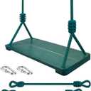 Wooden Swing Seat, Nostalgic Outdoor Wood Swing for Kids Adults, Tree Straps Set Accessories for Backyard Patio Garden Playground (Green)