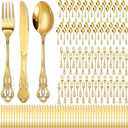 Dandat 150 Pieces Retro Royal Gold Silverware Set Gorgeous Stainless Steel Flatware Cutlery Service Include Fork Spoon Knife Vintage Hollow Relief Design for Home, Restaurant, Festival Parties (Large)