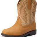 DREAM PAIRS Toddler Little Boys Girls Cowboy Boots Kids Western Square Toe Riding Mid Calf Boots, Size 9 Toddler  (Camel/Light Brown)