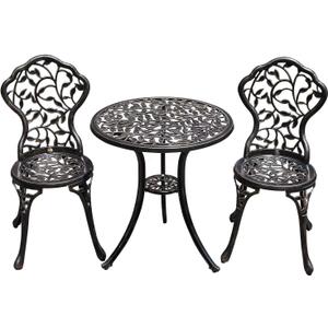 YKSY&YKSY Patio Bistro Set.Rust-Resistant Cast Aluminum Bistro Table Set with Umbrella Hole for Backyard (Leaf DESIGNCOPPER)