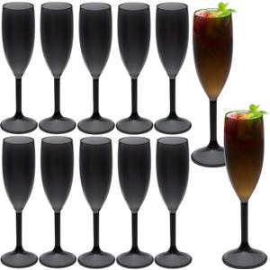 12 Pcs Champagne Flutes 5.4OZ Plastic Champagne Glasses Wine Glasses Plastic Goblets for Parties Mimosa Bar Glasses Stemmed Drinking Cups for Wedding Celebration Christmas Birthday Bride (Clear Black)