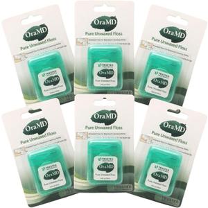 OraMD Oral Care Pure Unwaxed Dental Floss 54.6 Yards - PFOA-Free, Chemical Free, Shred Resistant - Unscented and Ultraclean Plaque Removal - Teeth and Gum Protection for Adults - Pack of 6