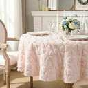 Horaldaily Bow Tablecloth 60×60 Inch Round, Pink Soft Plush Faux Fur Jacquard Bow Table Cover, Seasonal Dining Table Decoration for Dining Party Wedding Bridal Decor