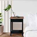 Casual Home Owl Night Stand with USB Port Charging Station and Drawer, 17.5" W x 14.25" D x 24.5" H, Walnut Black