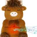 Breathing Stuffed Animal, Highland Cow Plush Soothing Baby Toy, Soothing Sound Machine Plushies with Calming Music, Lights, Breathing Motion Doll for Kids Boys Girls