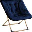 Comfy Oversized Saucer Chair, Soft Faux Fur Reading Lounge Chair for Adults, Stable X-Large Metal Frame and Non-Slip Pad, Foldable Cozy Chairs for Bedroom, Living Room, Dorm, Office, Blue