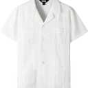 JOGAL Boys Guayabera Shirts Cuban Short Sleeve Casual Button Down Beach Shirt, White Size 6