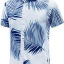 EUOW Men's Hawaiian Shirt Short Sleeves Printed Button Down Summer Beach Dress Shirts, 5XL