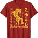 Year of The Horse Lunar Chinese New Year Zodiac T-Shirt (Red, Small)