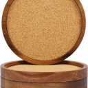 Wooden Drink Coasters Set of 4, Stackable Cup Coaster for Table, 4.2 inch Absorbent Cork Coasters Set for Tabletop Protection, Rustic Glass Coaster for Coffee, Home Decor.