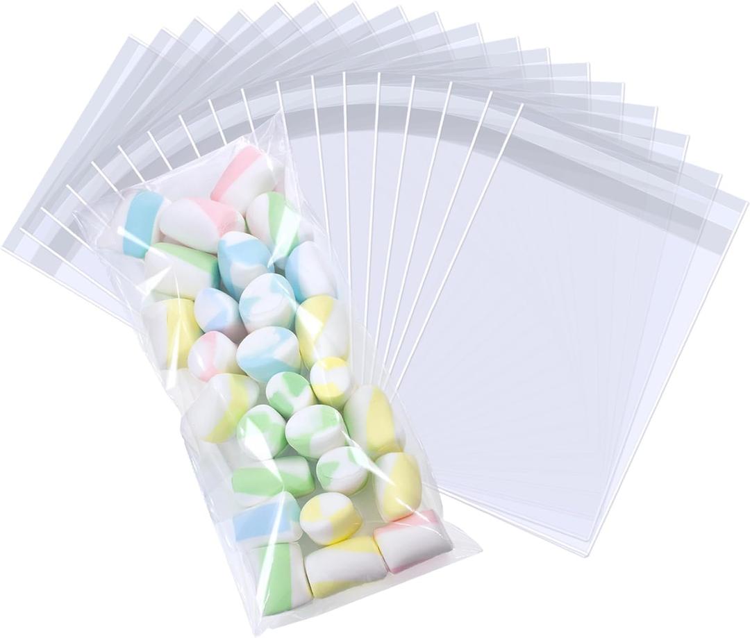PigPotParty Cookie Bags 4''x 9", 200 Pcs Self Sealing Cellophane Treat Bags, Small Clear Plastic Goodie Bag for Gift, Snack, Party Favor, Candy