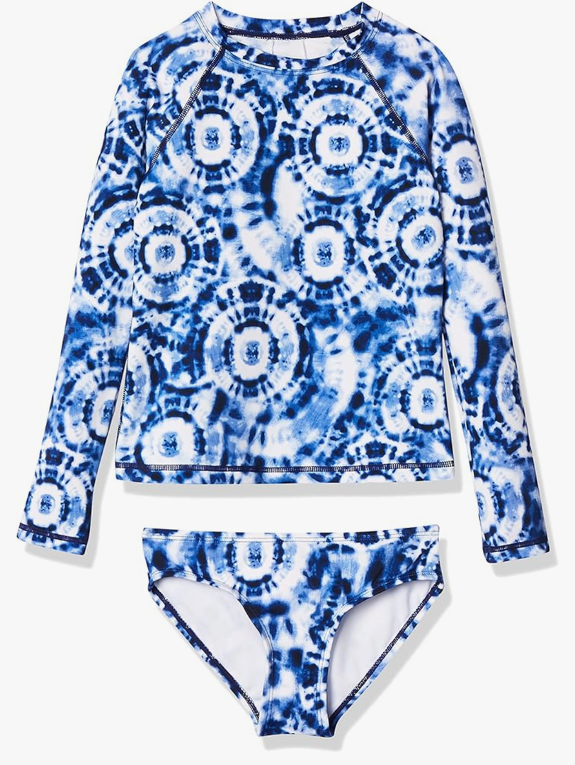Kanu Surf Girls' Long Sleeve Rashguard UPF 50+ Two Piece Swim Set Blue 10