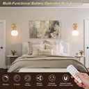 Battery Operated Wall Sconce Set of 2, Gold Wireless Wall Light with Milk White Glass Shade, 3CCT & RGB Rechargeable Magnetic LED Bulb with Remote Control for Bedroom Living Room Hallway Stairway