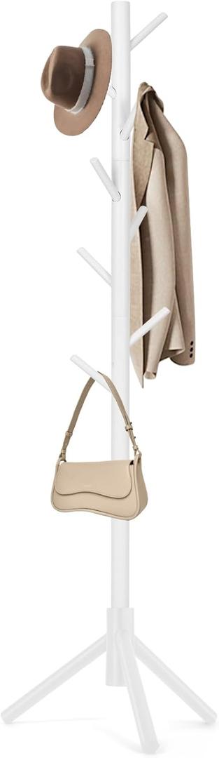 Coat Rack, Freestanding Coat Rack with 8 Hooks and 3 Adjustable Size Tree Coat Racks for Bedroom, Hallway, Entrance, Office, for Hats, Coats, Scarves, Handbags (1 PC, White)
