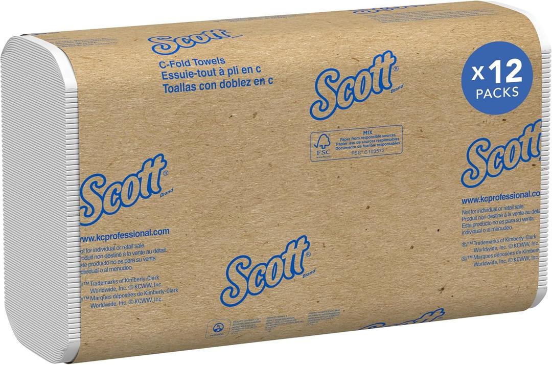 Scott Professional Essential C-Fold Folded Paper Towels, Bulk (01510), Fast-Drying Absorbency Pockets, 13.15"x10.125" Towel, White (200 Sheets/Pack, 12 Packs/Case, 2,400 Sheet Total)
