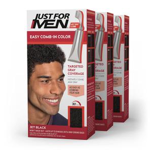 Just For Men Easy Combine Color Men's Hair Dye, Easy No Mix Application with Comb Applicator Jet Black, A60, Pack of 3