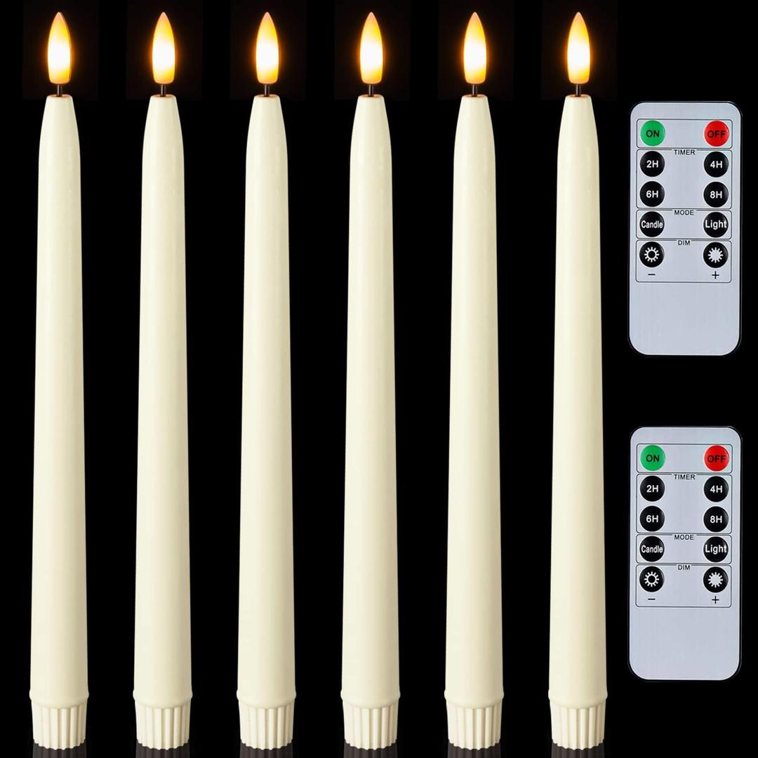 Homemory 11 inches Waxy Flameless Taper Candles with Remote Timer Dimmer, 6 Pcs Battery Operated Taper Candles with Flickering Flame, Ivory LED Candlesticks for Wedding, Christmas Indoor Decoration