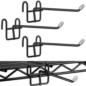 4 Pcs Accessory Hooks for Wire Shelving with Rubber Cover Heavy Duty Metal Hooks for Hanging Kitchen Utensils Wire Shelf Accessories Room Organization (Black)