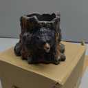 5 Inch Black Bear Succulent Planter - Small Resin Tree Stump Flower Pot with Drainage Hole, Cute Animal Container for Cactus, Indoor Desktop Decor Gift