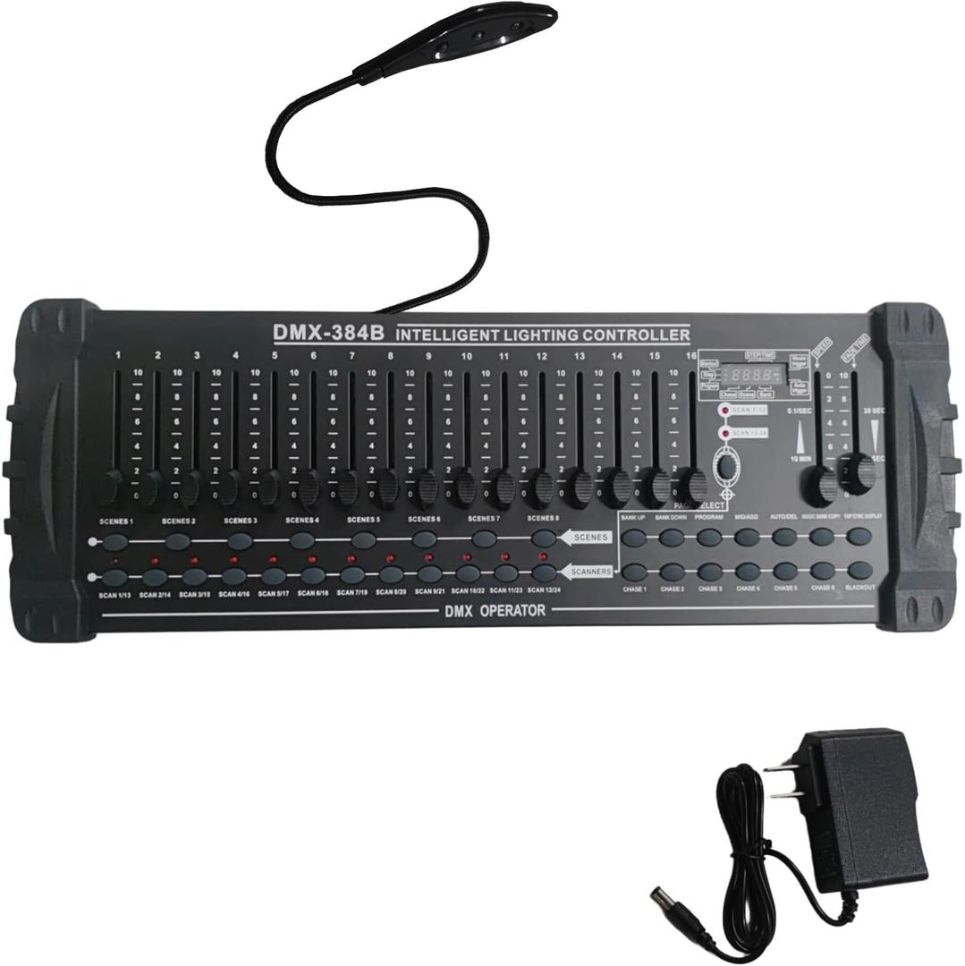 384 Channel DMX512 Controller, 8x30 Scenes DJ Controller, DMX Light Fixture Controller for DJ Lights Bar Nightclub Stage Lighting Console