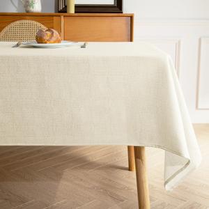 MikiUp Faux Linen Tablecloth - Slubby Textured Weaves Table Cloth for Rectangle Tables, Wrinkle Free Washable Fabric Table Cover for Dining, Farmhouse, Beige 60 x 84 Inch