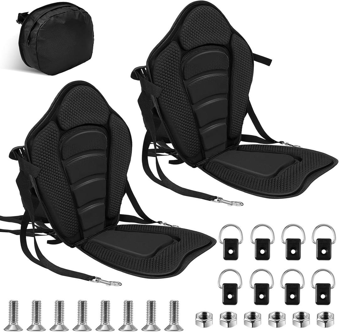 Lewtemi 2 Pack Kayak Seats with Back Support Adjustable Sit on Top Padded Boat Seat with Detachable Storage Bag and 8 Fixed D Ring and Screws