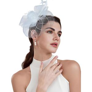 Dodheah Women's Fascinators Tea Party Hat Flower Headwear with Headband and Clip for Derby Wedding Church Cocktail (White)